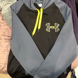 Under Armour Black and Gray Sweater with Hood and Color-Blocked Design